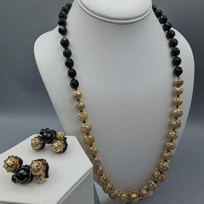 1960's Hobé Filigree and French Jet Glass Set