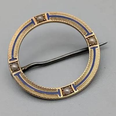 14K Carter Gough Guilloché Enamel Circle Pin