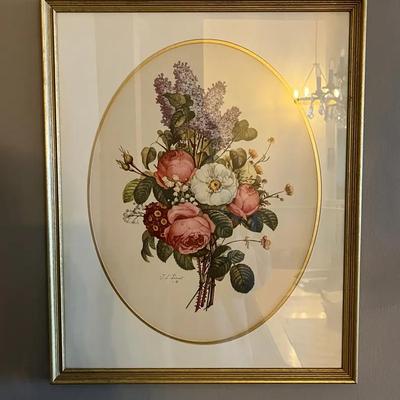 Vintage Framed Floral Botanical Print by French Artist Jean Louis Prevost