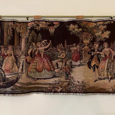 Vintage French Pictorial Romantic Tapestry Wall Hanging