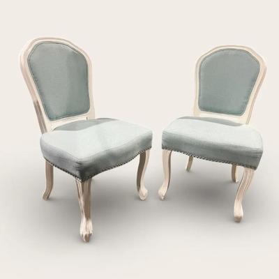 Christopher Knight Home Godfrey Chairs in Light Blue w/ Antiqued White Frame & Studded Trim