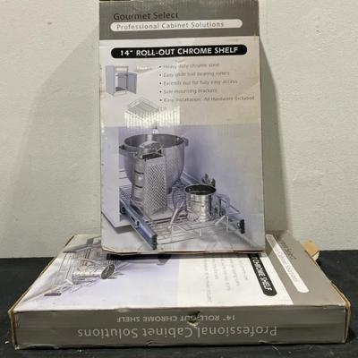 Two New In Box 14” Roll-Out Chrome Shelves Still Sealed