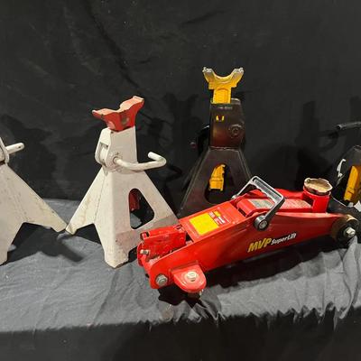 MVP Super Lift Hydraulic Floor Jack and Several Jack Stands
