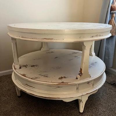 Two Tier Antiqued Round Coffee Or Side Table 