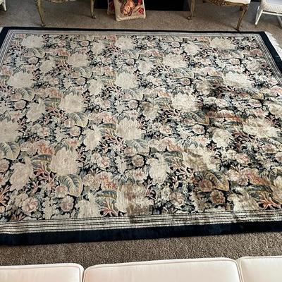 Aubusson Rug in a Black, Green, Rose, Rust & Olive Multi-Color Floral Pattern
