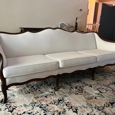 Hollywood / French Provincial Style Sofa w/ White Upholstery 