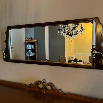 Wall Mirror W/ Integrated Brass-Tone Candle Sconces