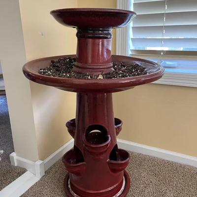 Burgundy Glazed Birdbath Planter 