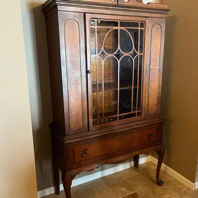 Vintage Cabinet w/ Glass Door & Lower Drawer on Cabriole Legs