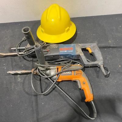 Rigid & Bosch Heavy Duty Rotary Drills & MSA Yellow Hard Hat