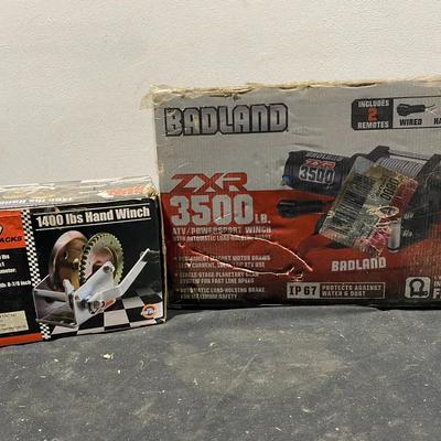 New In Box Badland 3500lb Powersport Winch & Bug Red Jacks 1400lb Hand Winch