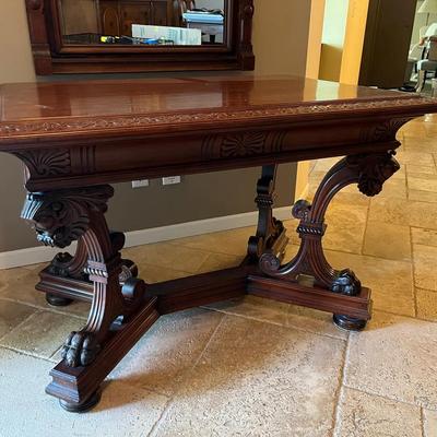 Vintage Victorian Revival Style Carved Walnut Library Table 