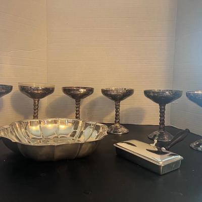 EPB Spanish Silver Spain Plator Champagne Goblets w/ Inserts (6)