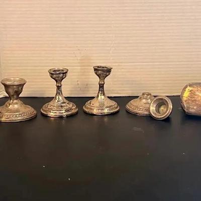 Sterling Silver Hair Brushes Monogram, Revere Silversmiths Sterling Candlesticks (2 pair)