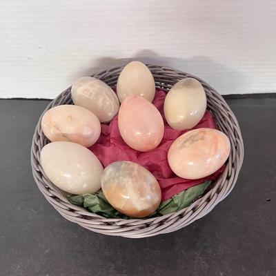 Onyx Quartz Stone Eggs Pastel & Basket 