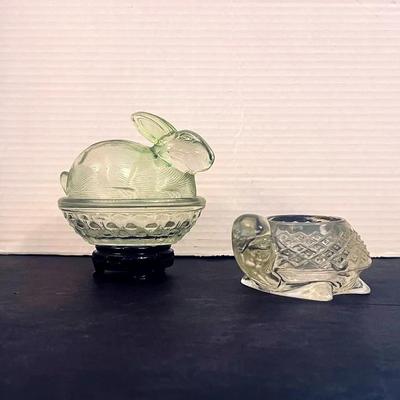Indiana Glass Tealight Holders Turtle Frosted Swans, Nesting Bunny 