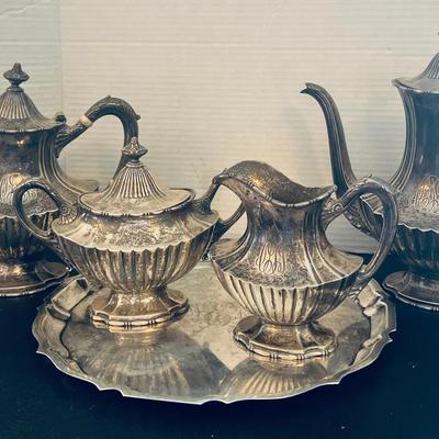 Sterling Silver Tea Set Teapot Coffee Pot Tray Sugar Creamer