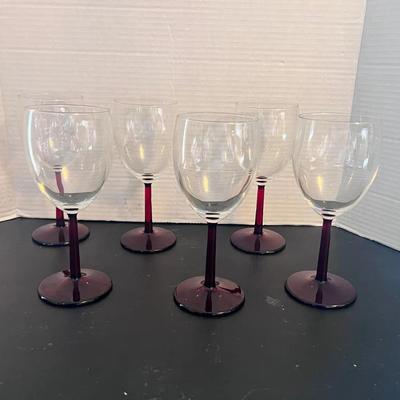 Red Stem Water Glass Goblets (6) 