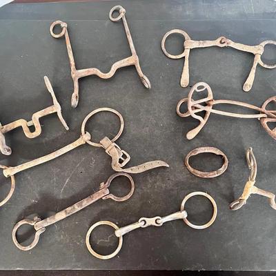 Antique Metal Horse Bits Variety Styles Leather Straps 