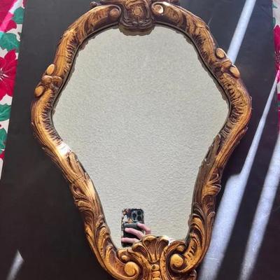 Heavy Ornate Wood Gold Gild Mirror Italy Rococo Style 