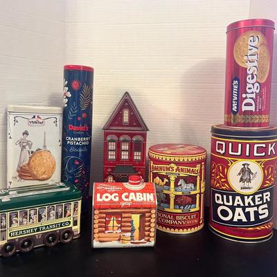 Cookie Tins Quaker Barnums Log Cabin Syrup Hershey Trolley