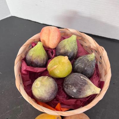 Stone Marble Realistic Fruit Figs Apricot Pear & Basket 