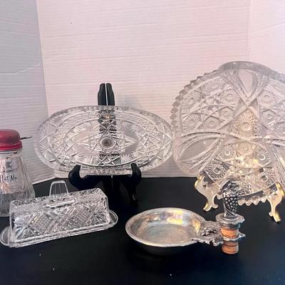 Cut To Clear Oval Long & Round Dish, Crystal Butter Dish, Nut Grinder 