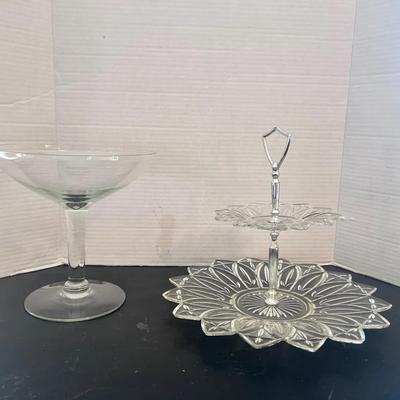 Federal Glass Pastry 2 Tier Tray Cake Plate, Round Pedestal Fruit Serving Bowl