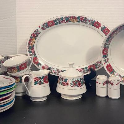 Lynn’s Christmas Poinsettia Fine China Holiday Cheer Mixed Lot