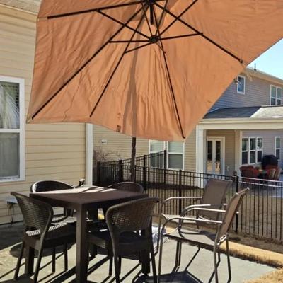 Patio Table, Chairs And Umbrella
