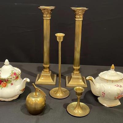 China Tea Pots And Brass Candleholders