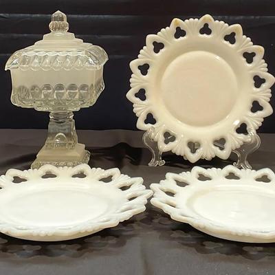 Heart Lace Milk Glass Plates 