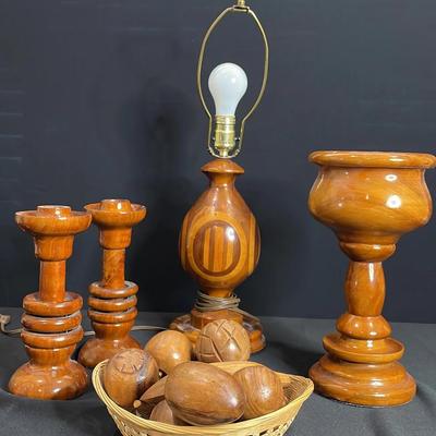 Ornate Wood Lamp, Candleholders, And More