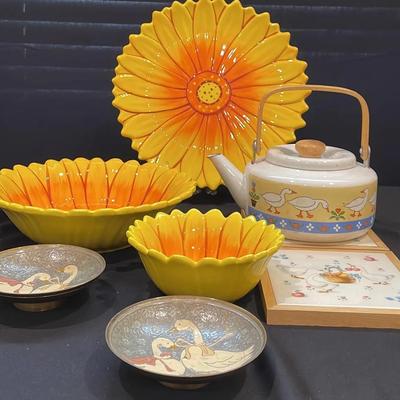 Sunflower Serving Dishes, Teapot, And More