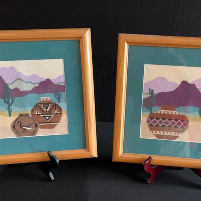Pair of Southwestern Framed Needlepoint Art Pieces