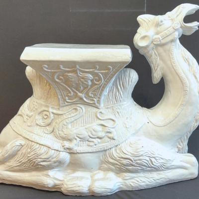 Vintage Regency glazed ceramic camel low stool. 