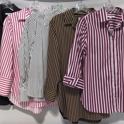 Chico's No-Iron Stretch Stripe Shirts (4) & Solid Black (1) Size 0