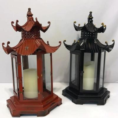  Two decorative metal pagoda lanterns 