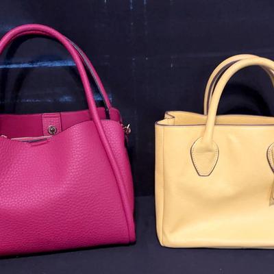 Jen & Co Ruby 3 Compartment Satchel w/ Dual Handles - Boysenberry & Antonio Melani Yellow Leather