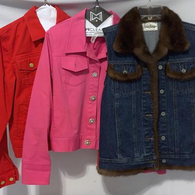 Neiman Marcus Demin & Natural Mink Vest, f.l. Malik Pink Jacket & Ralph Lauren Red Jacket