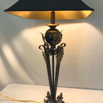 Devorative table lamp with a black fabric shade