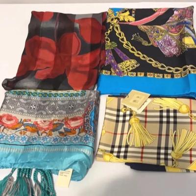 Silk Scarves-Art Of Silk Tie Rack, Burberrys Of London Brand New & More