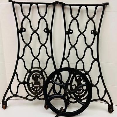 Antique "Singer" Sewing Machine Cast Iron Treadle Legs with Flywheel