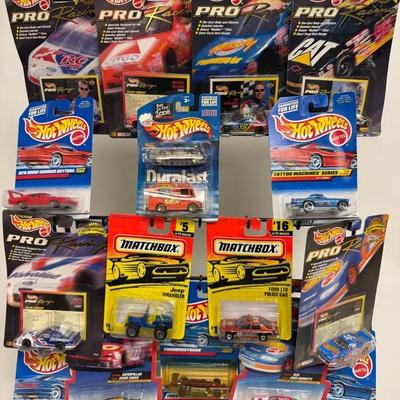 Die-cast "ProRacing," "Duralast," “Hotwheels” and "Matchbox"