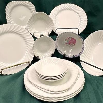 Vintage White Scalloped Dinnerware and a Elegant Floral Japanese Bowl