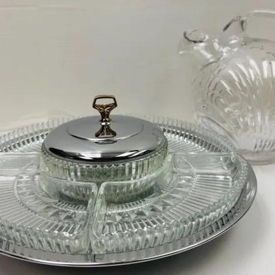 Vintage "Kromex" Lazy Susan Serving Tray and Caprice Tilt Ball Pitcher