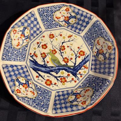 Japanese Porcelain Bird & Blossom Plate – Imari-Style Palette