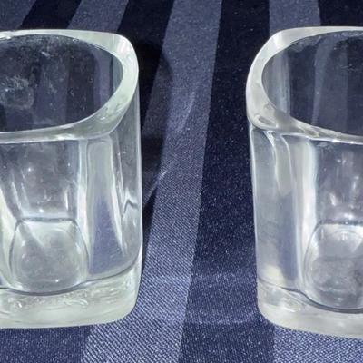Pair of Clear Glass Shot Glasses – Square/Faceted Design