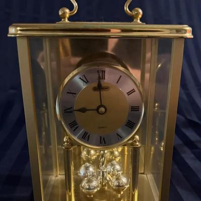Vintage Brass & Glass Mantel / Carriage-Style Clock – Quartz Movement