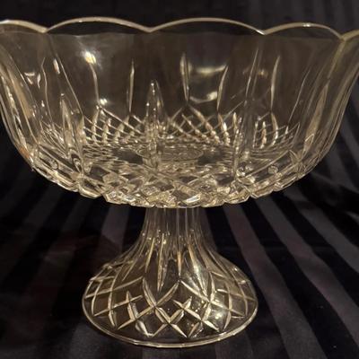 Vintage Cut Glass Pedestal Bowl with Scalloped Rim